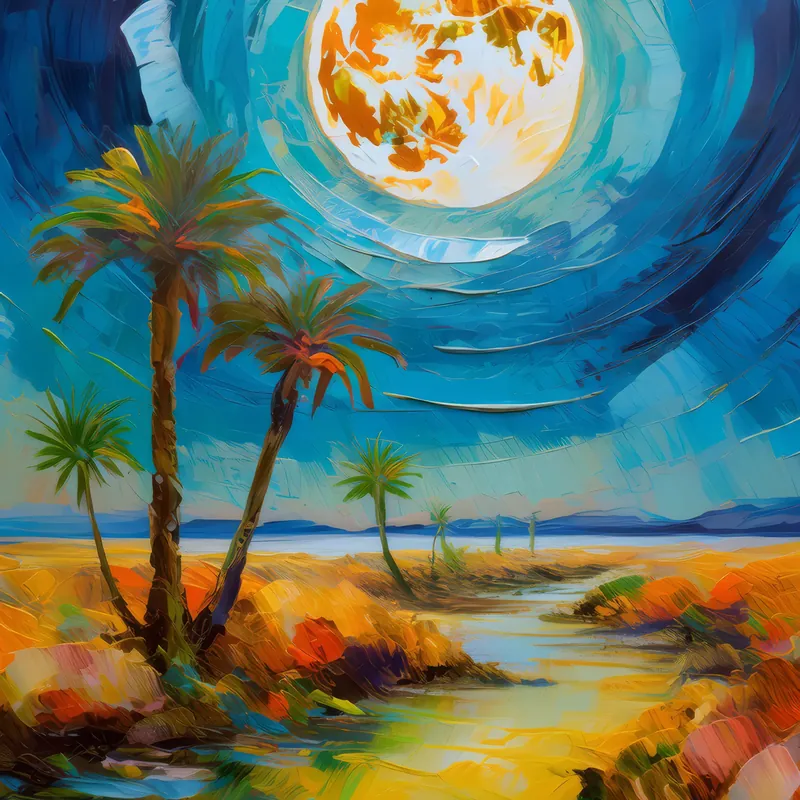 Painting: Moonlit Oasis in Ocean Desert