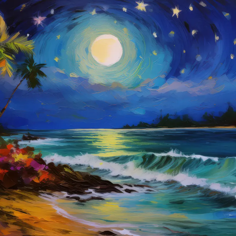 Painting: Moonlit Tropical Shore