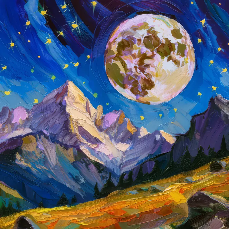 Painting: Moonrise in Alpine Terrain