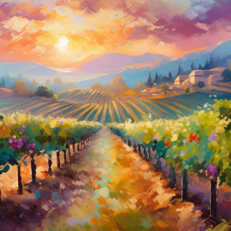 Painting: Morning Mist Over Vineyard
