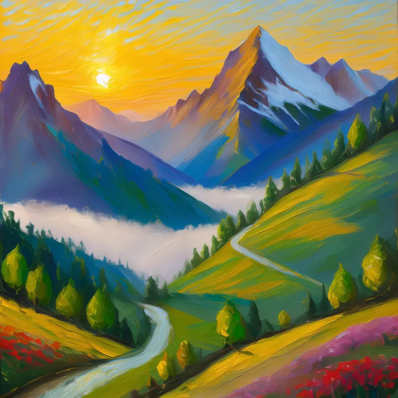 Painting: Morning Mist in Alps