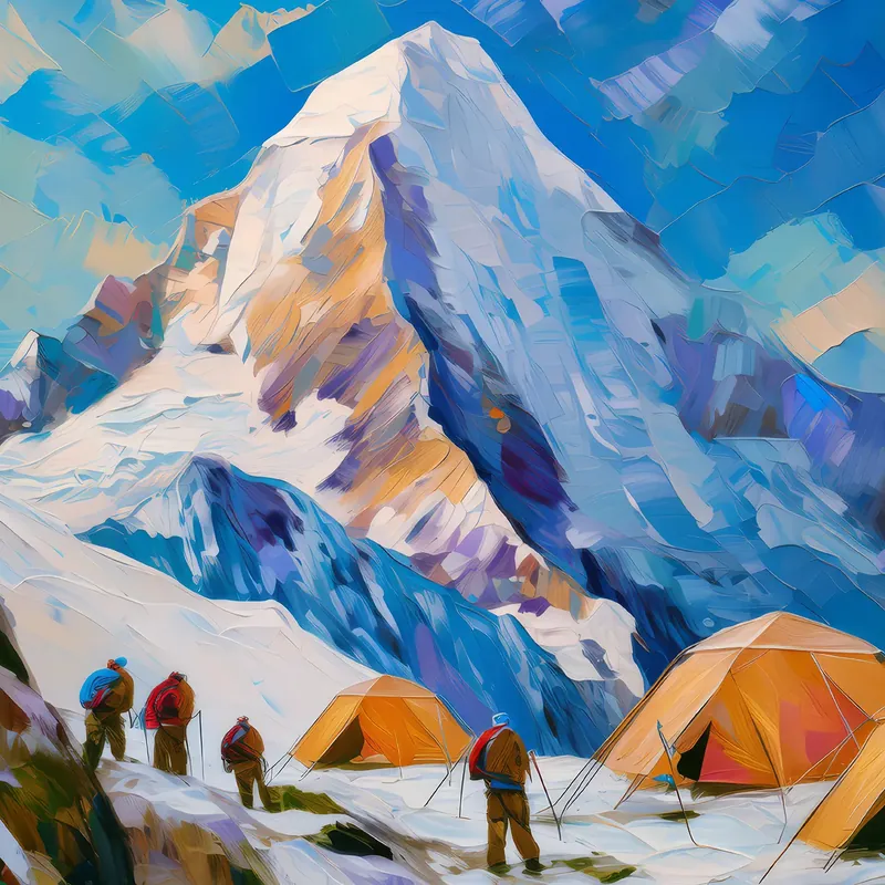 Painting: Mountain Climbers at Base Camp