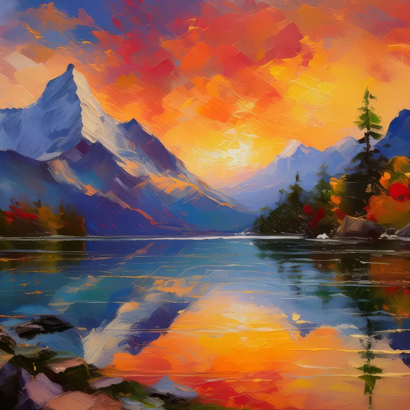 Painting: Mountain Lake at Sunset