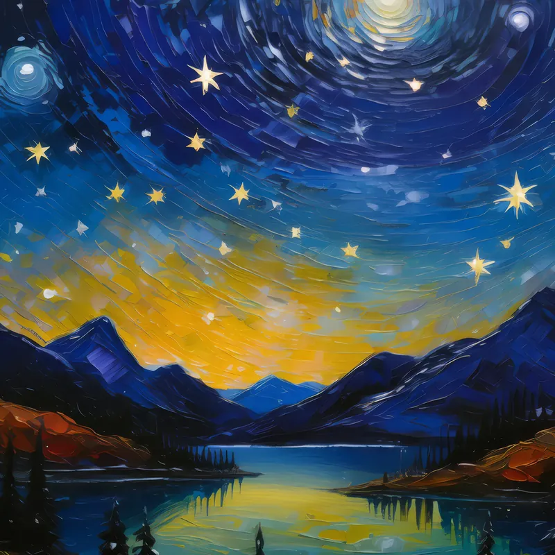 Painting: Night Sky Over Alps