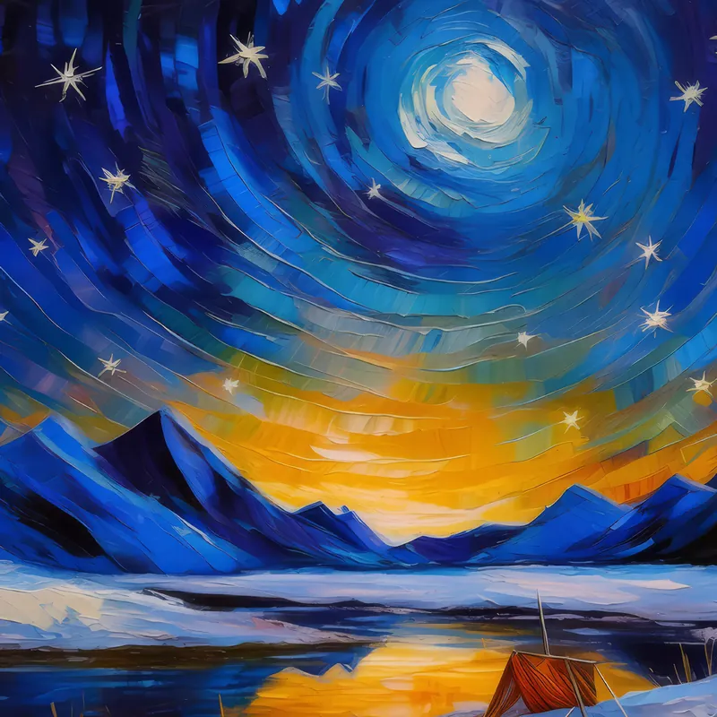 Painting: Night Sky Over Arctic Desert