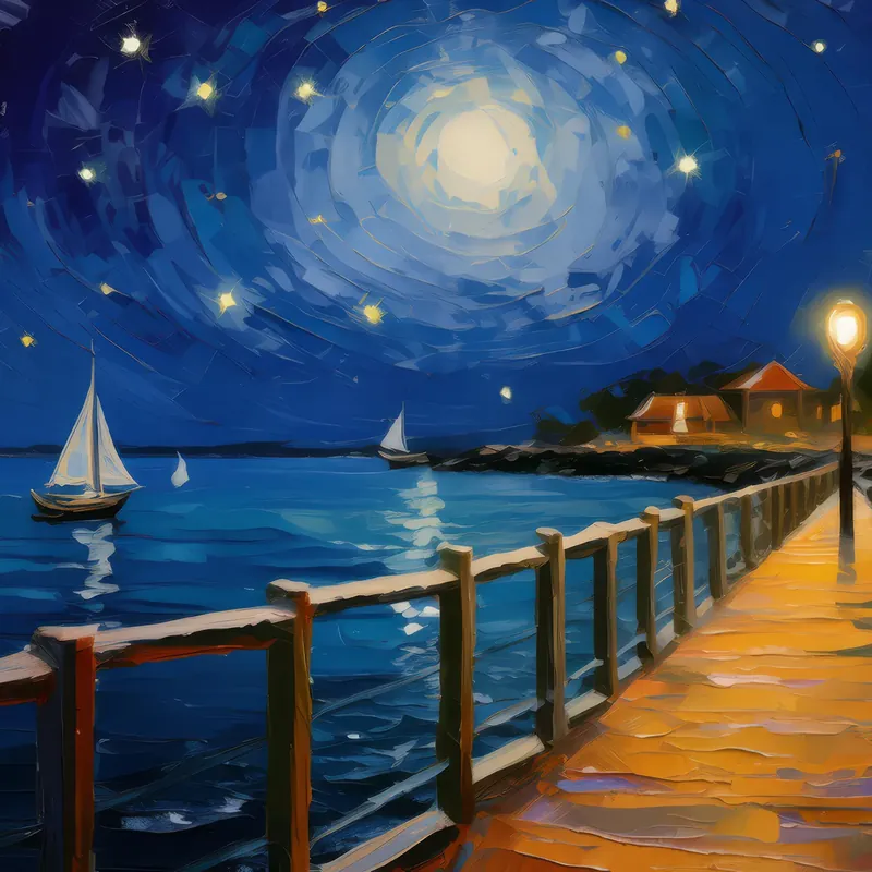 Painting: Night View from a Pier