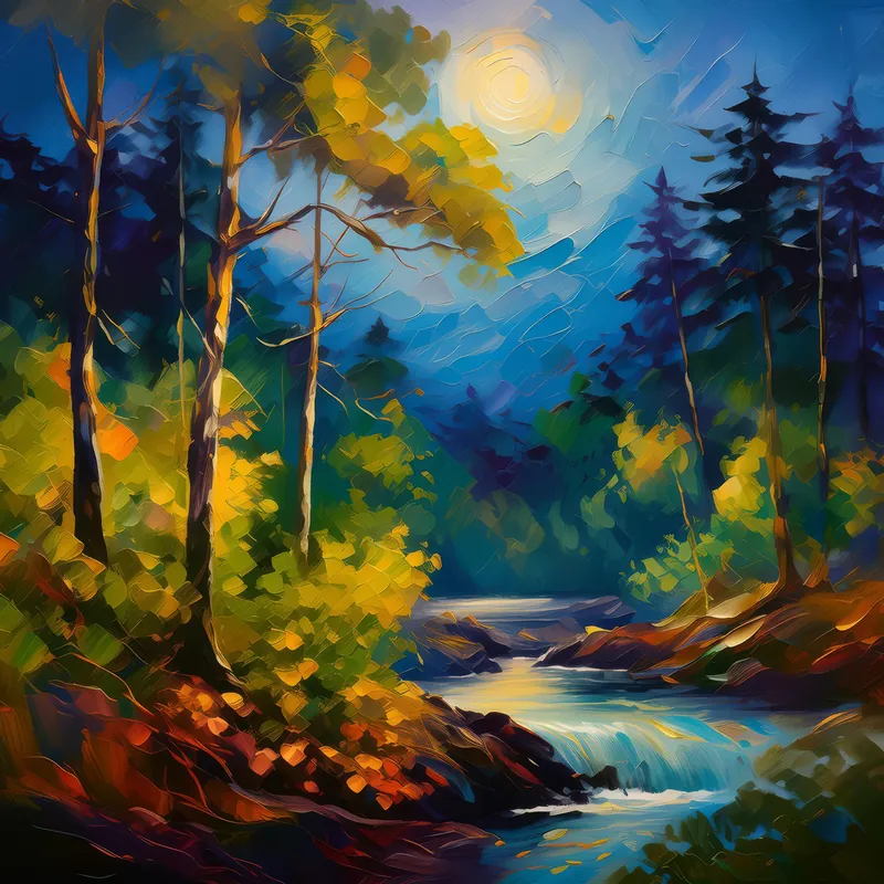 Painting: Nightfall’s Whisper Among Trees