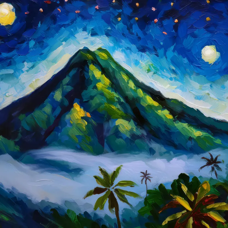Painting: Nighttime Mist on Mountain
