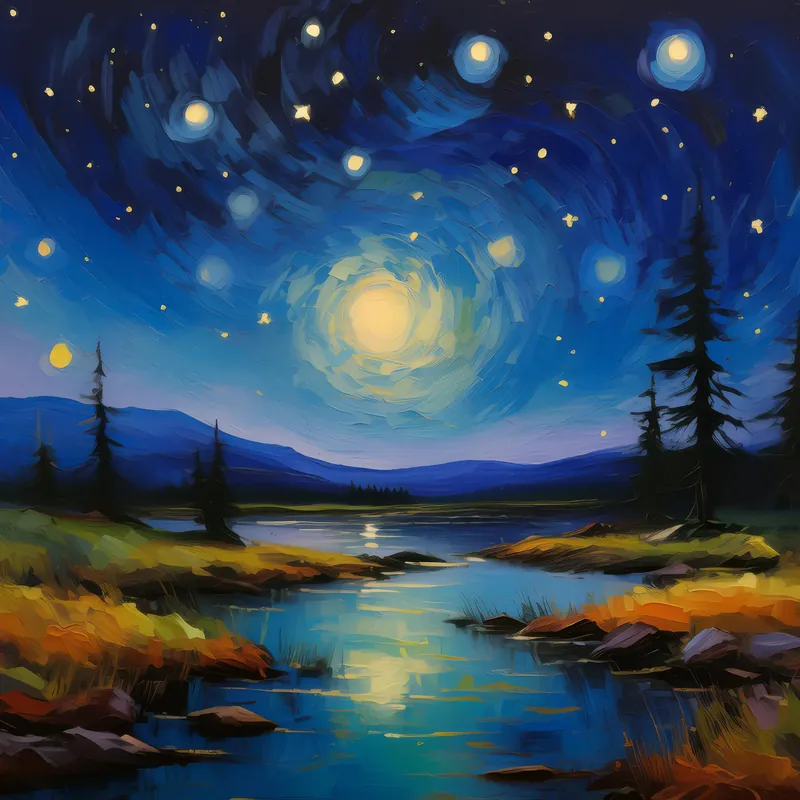 Painting: Nighttime Tundra Stillness
