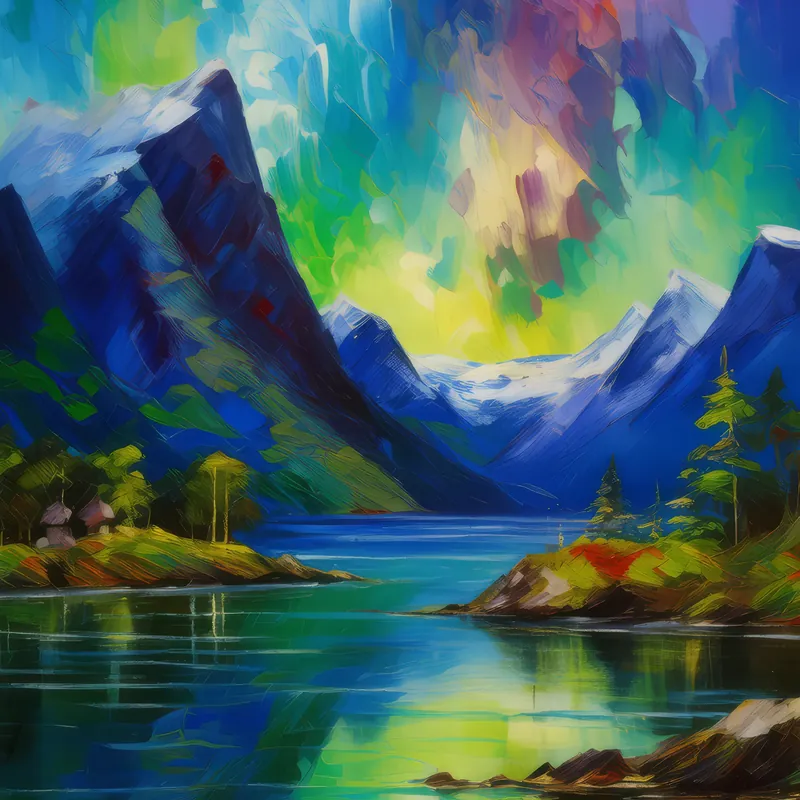 Painting: Northern Lights Over Fjord