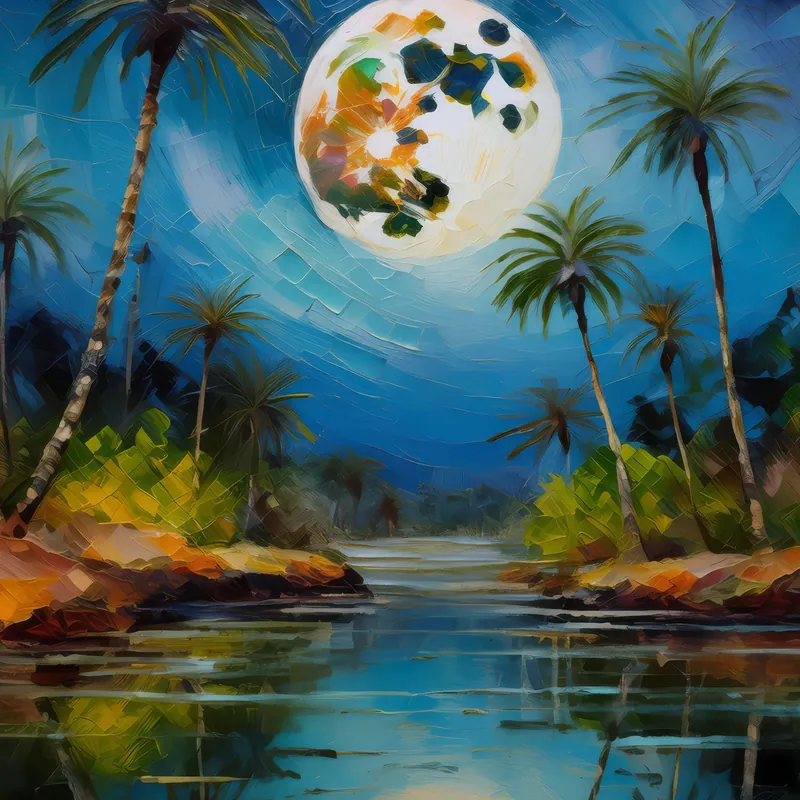 Painting: Oasis Under Moonlight