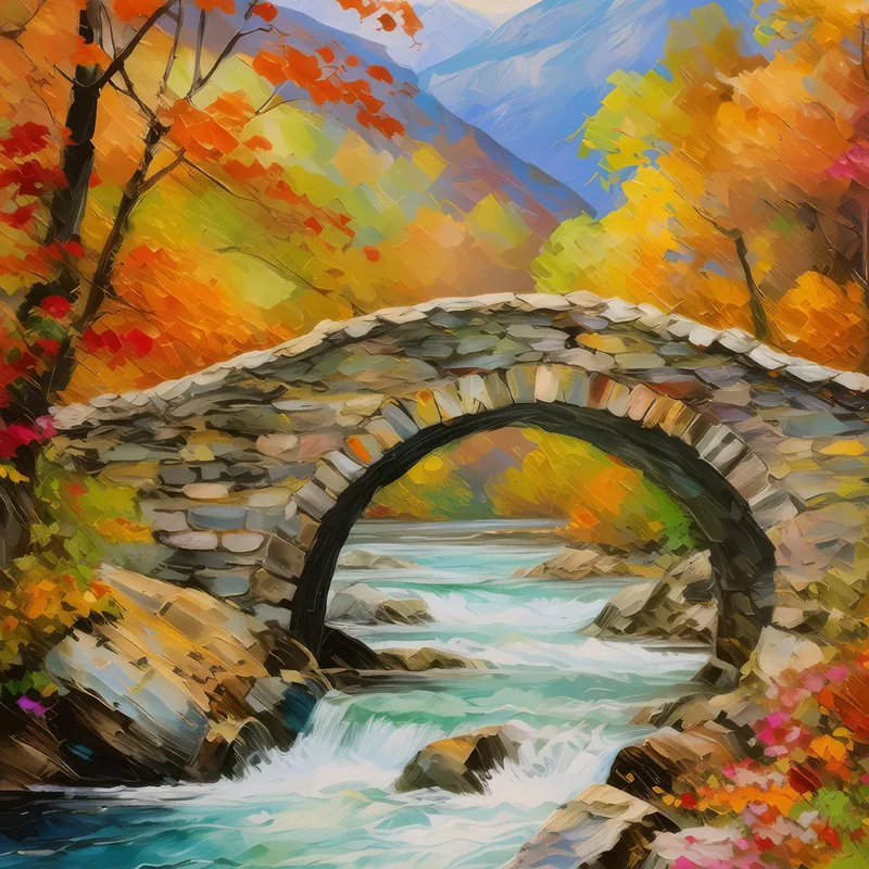 Painting: Old Alpine Stone Bridge