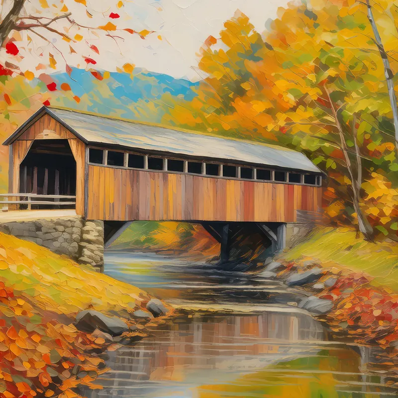 Painting: Old Covered Bridge in Fall