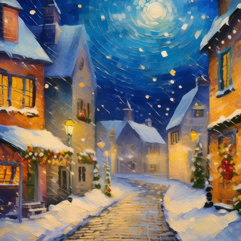 Painting: Old Town Snowy Night