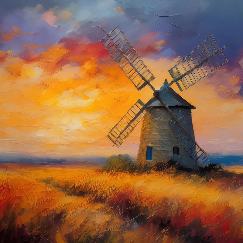 Painting: Old Windmill at Dusk