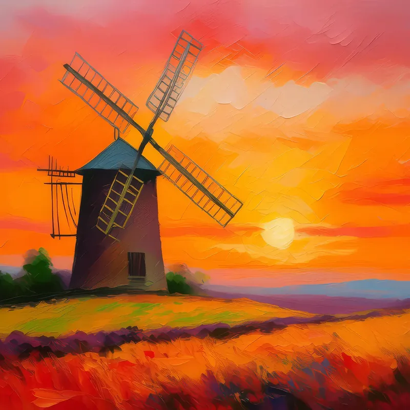 Painting: Old Windmill at Sunset