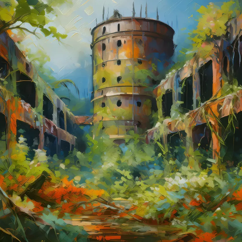 Painting: Overgrown Industrial Ruins
