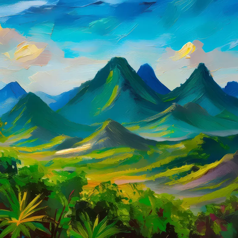 Painting: Panoramic View Tropical Peaks
