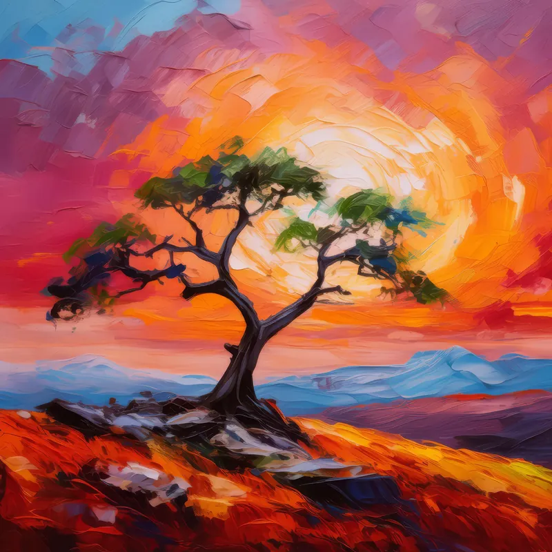 Painting: Plateau Sunset Silhouette