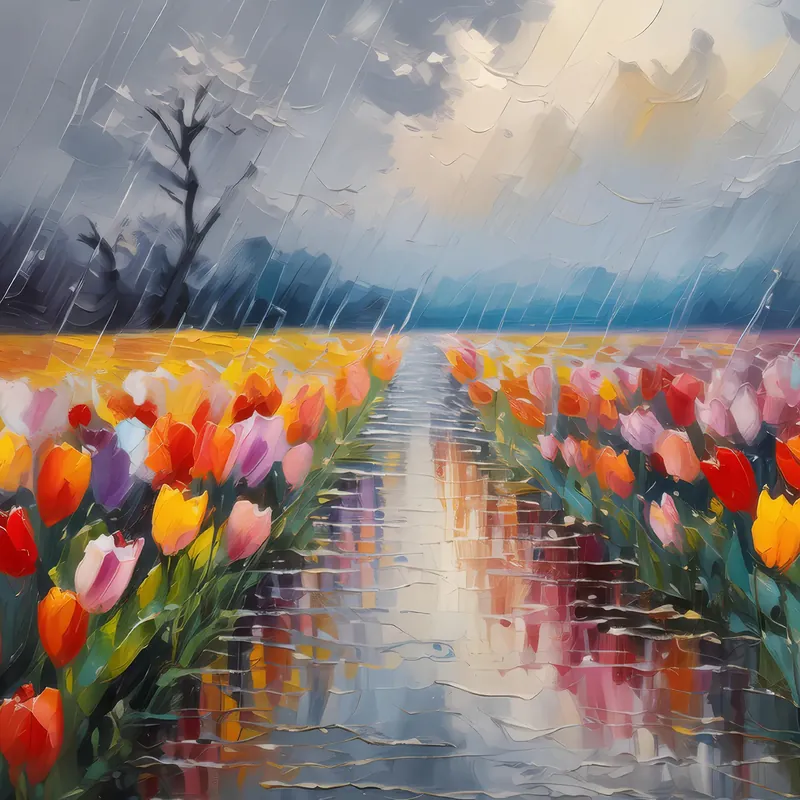 Painting: Rain-Soaked Tulip Field
