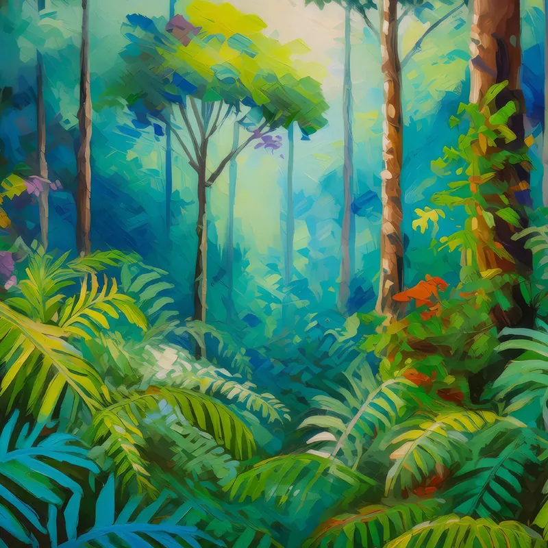 Painting: Rainforest Ferns and Trees