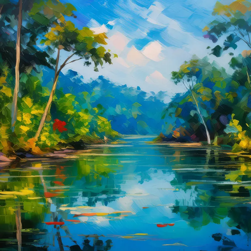 Painting: Rainforest River Reflection