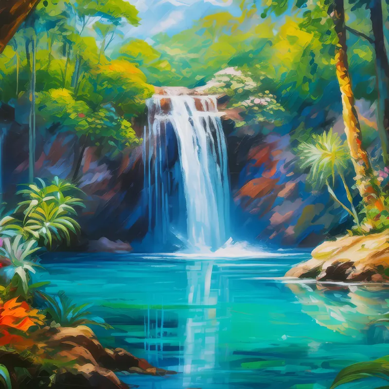 Painting: Rainforest Waterfall Pool