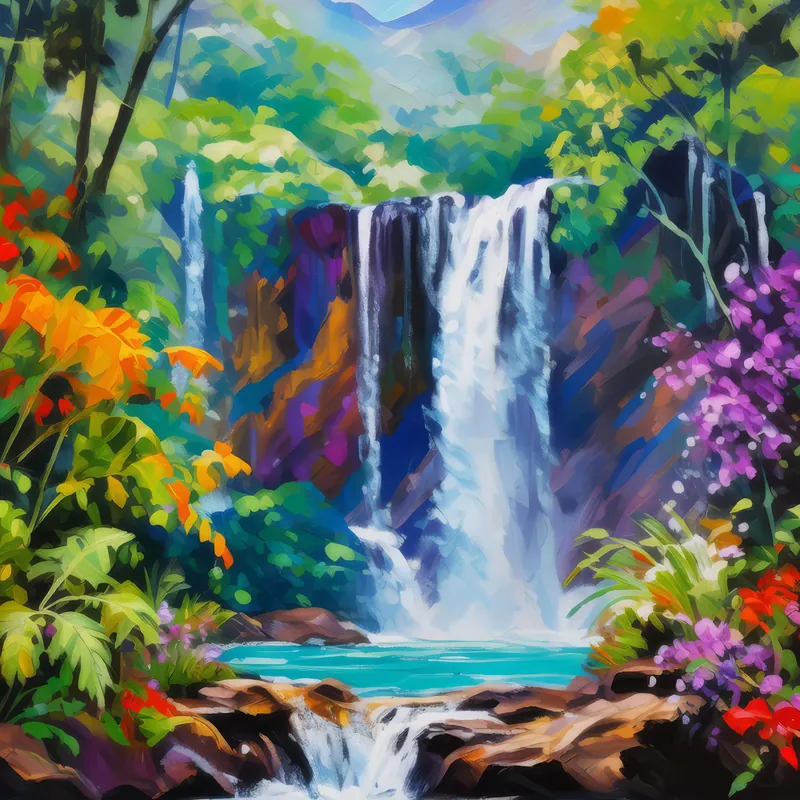Painting: Rainforest Waterfall Splash