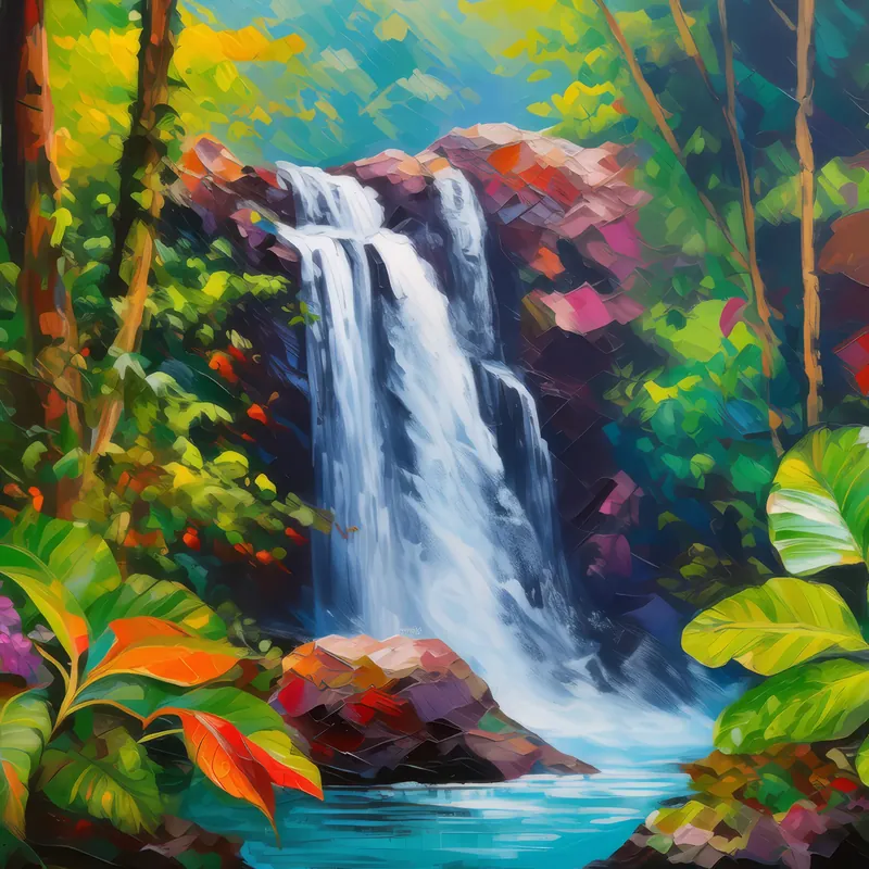 Painting: Rainforest Waterfall View