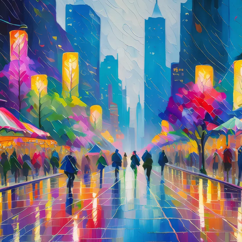 Painting: Rainy Downtown Evening