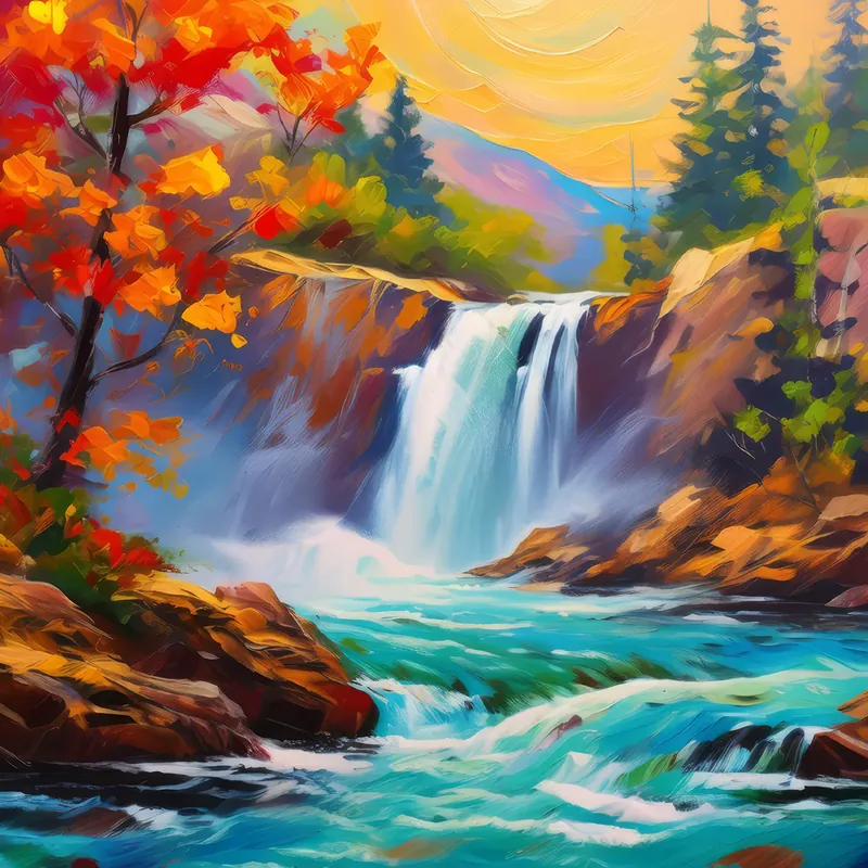 Painting: Rapid Waterfall Adventure