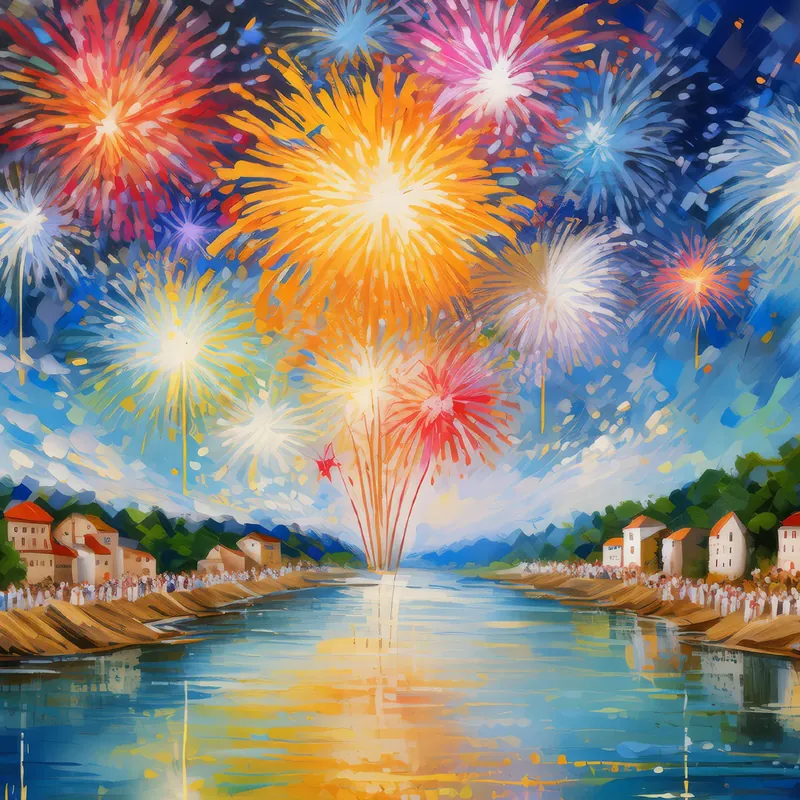 Painting: Riverside Fireworks Display