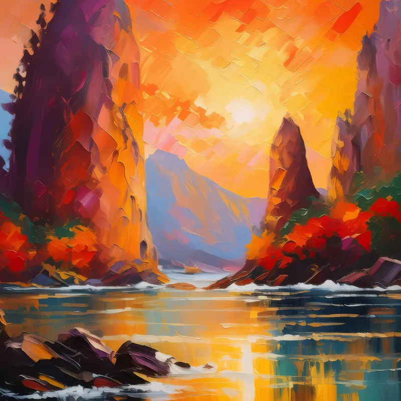 Painting: Rock Formations at Sunset