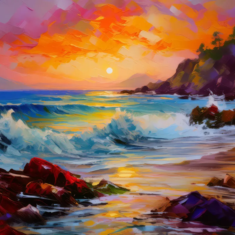 Painting: Rocky Beach Sunset