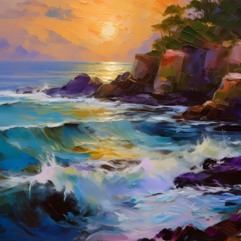 Painting: Rocky Coastline at Dawn