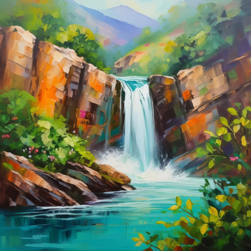Painting: Rocky Gorge Waterfall Spectacle
