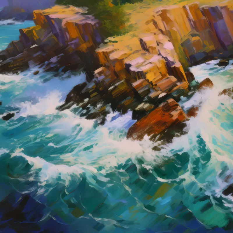 Painting: Rocky Shoreline Aerial View