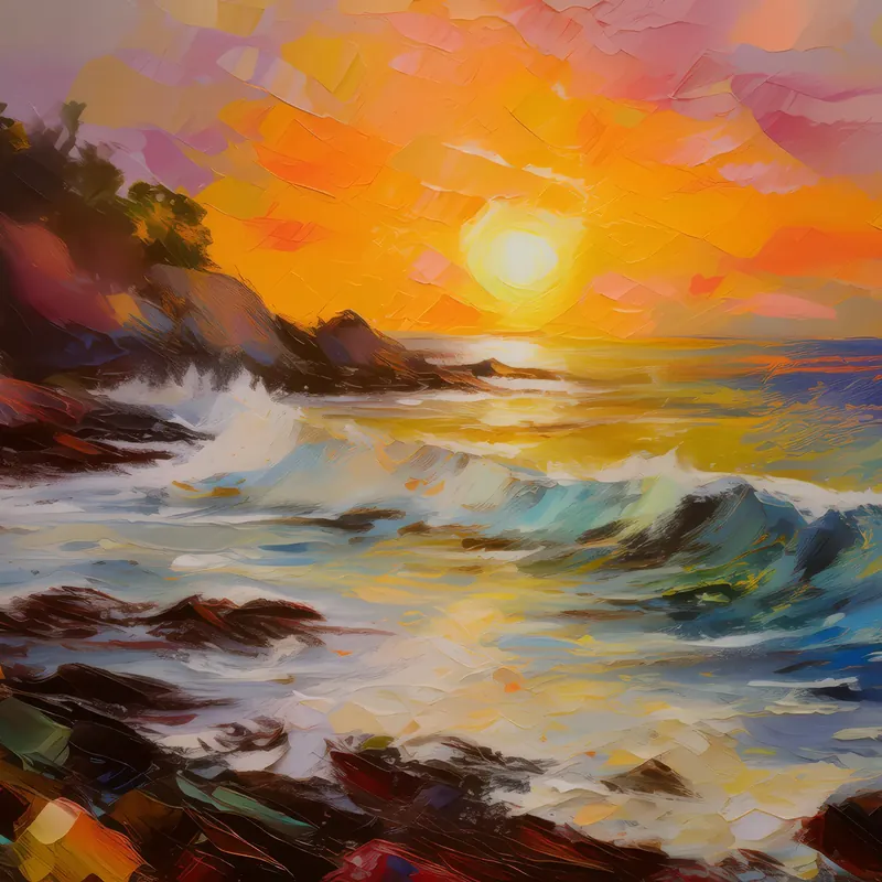 Painting: Rocky Shoreline at Dusk
