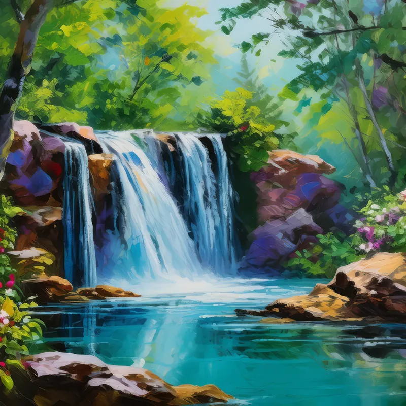 Painting: Rocky Waterfall Oasis