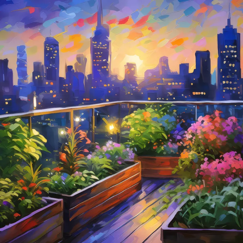Painting: Rooftop Garden Dusk