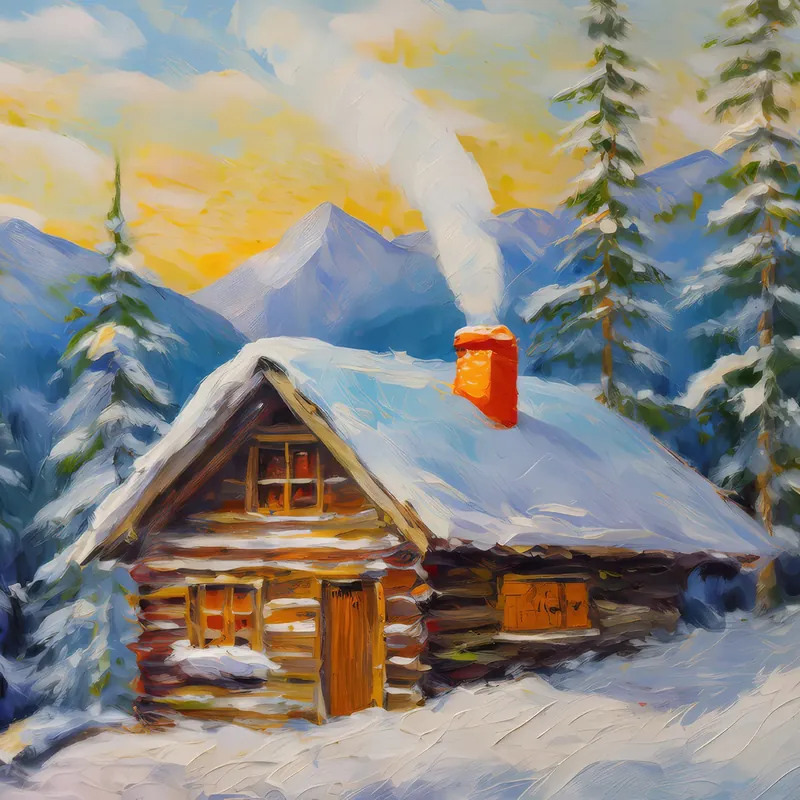 Painting: Rustic Alpine Cabin Life