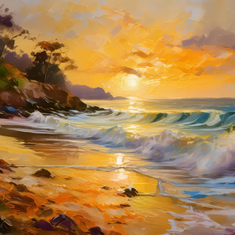 Painting: Secluded Beach at Sunrise