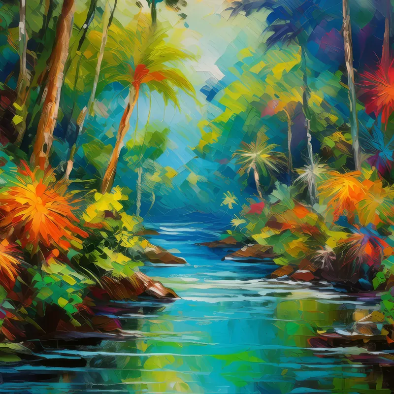 Painting: Serene Jungle Watercourse