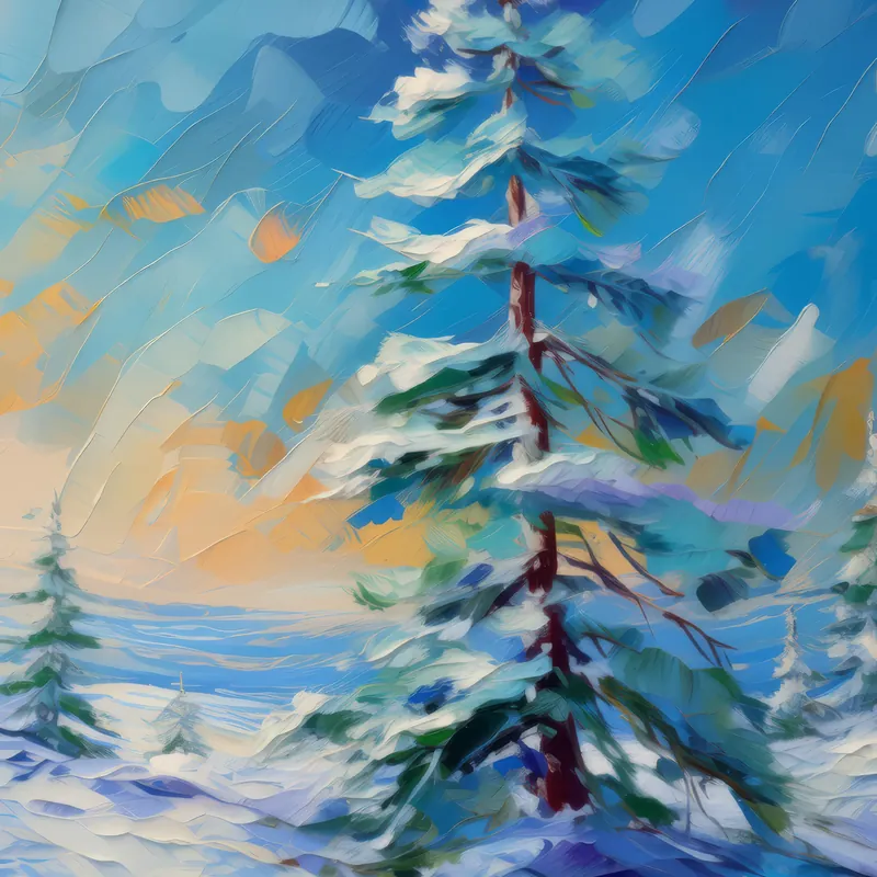 Painting: Snow Burdened Pine Trees