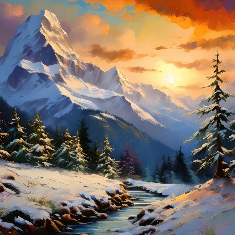 Painting: Snowy Alpine Evening