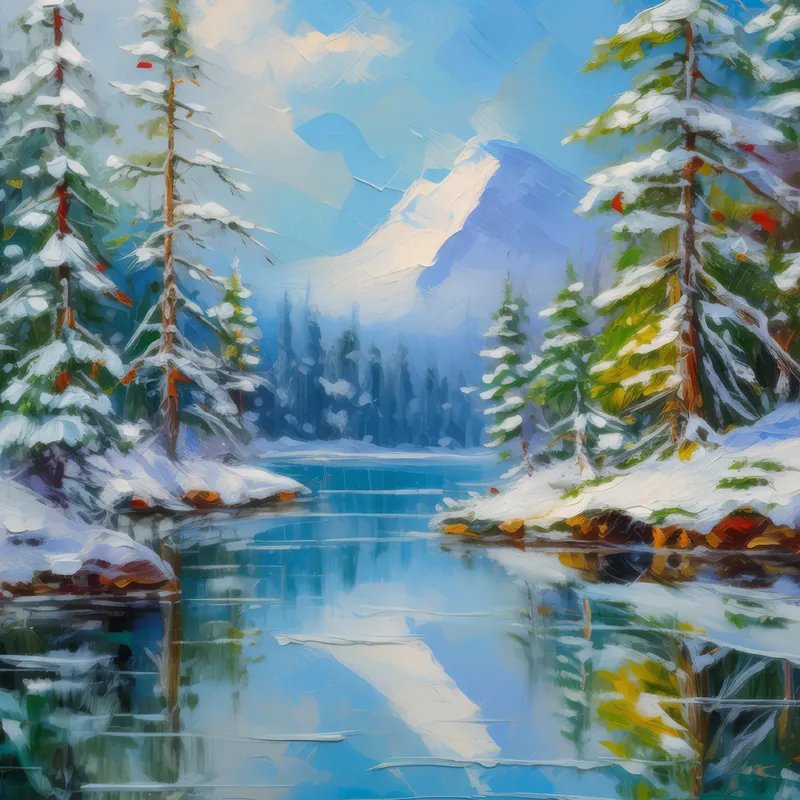 Painting: Snowy Forest Reflection