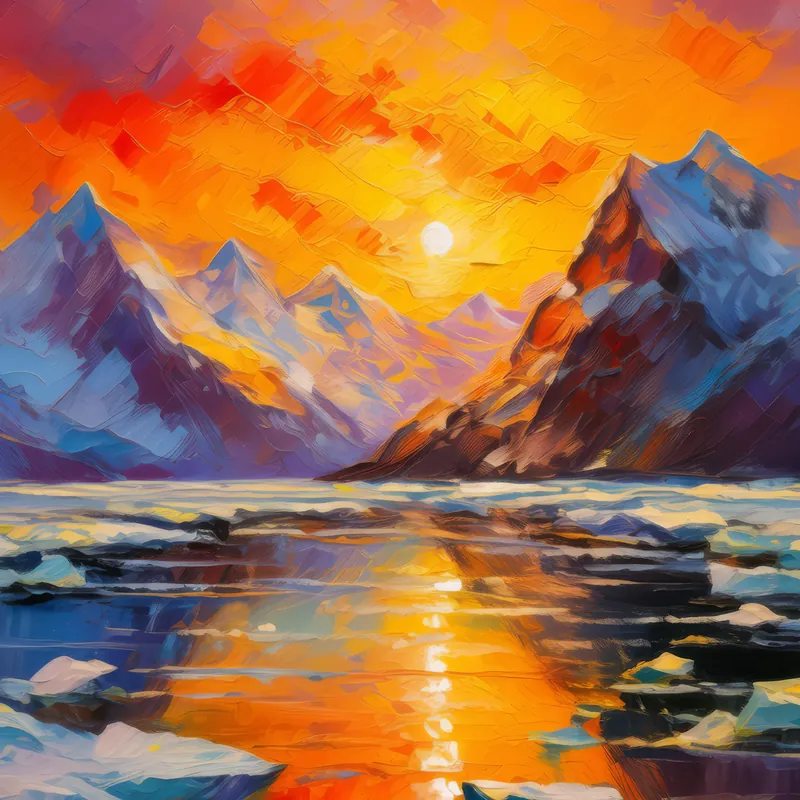 Painting: Snowy Mountain Sunset