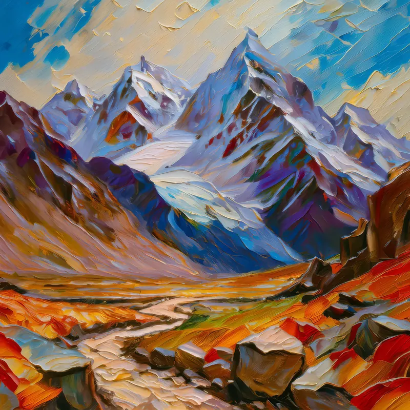 Painting: Snowy Peaks Above Alpine Desert