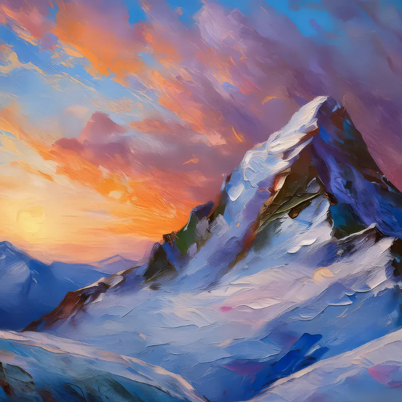 Painting: Snowy Ridge at Dusk