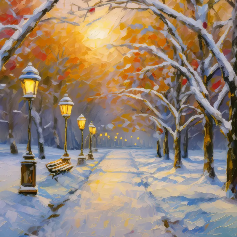 Painting: Snowy Urban Park